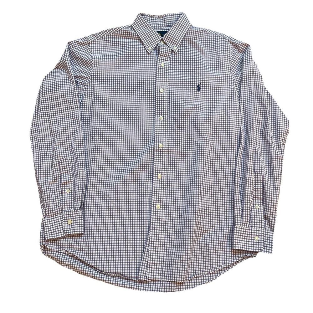 Ralph Lauren Button Up Long Sleeve  Shirt Men's Large Purple Check